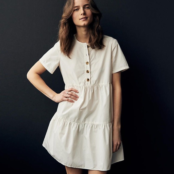 Madewell Button Short-Sleeve Tiered Mini Dress Med - Picture 2 of 5